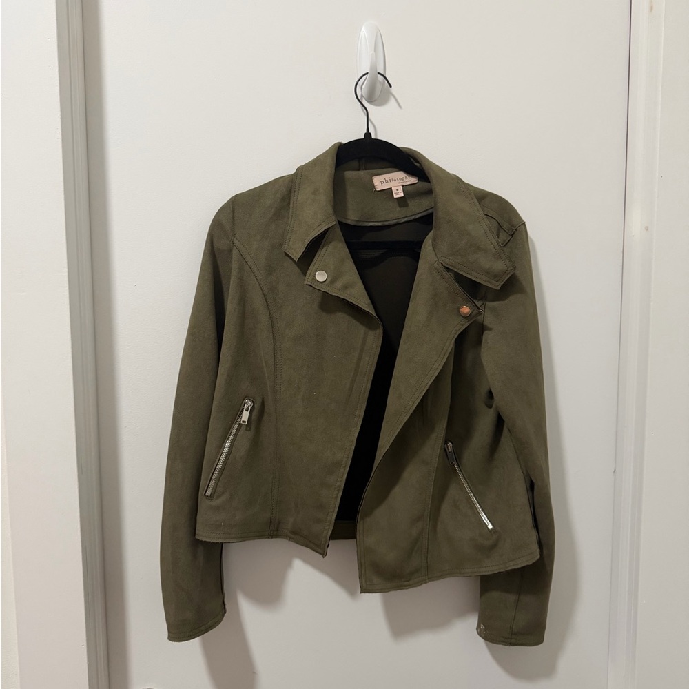Philosophy Olive Green Suede Moto Jacket